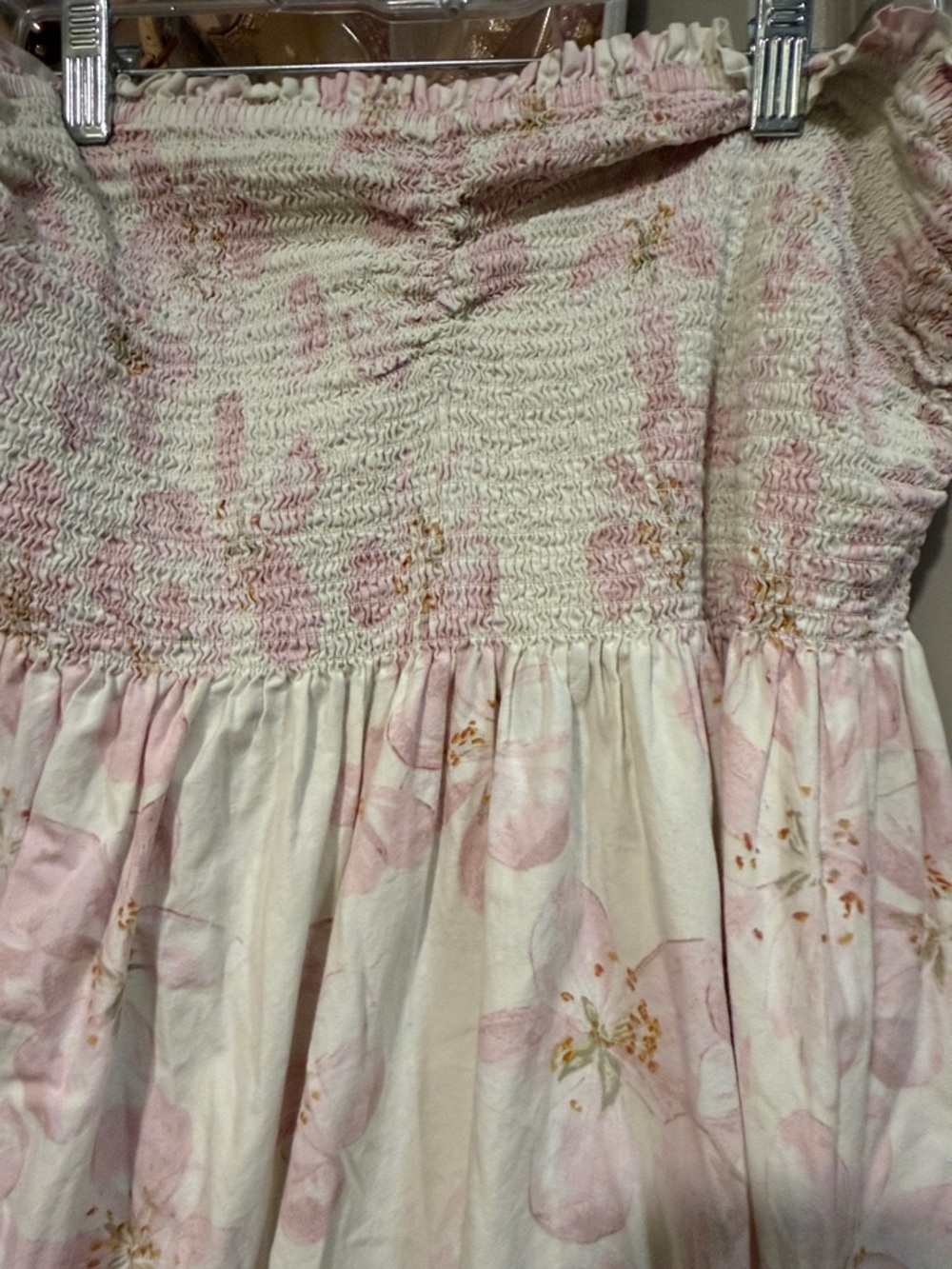 H&M Strapless Smocked Dress in Pink and Cream Floral - Picture 3 of 7
